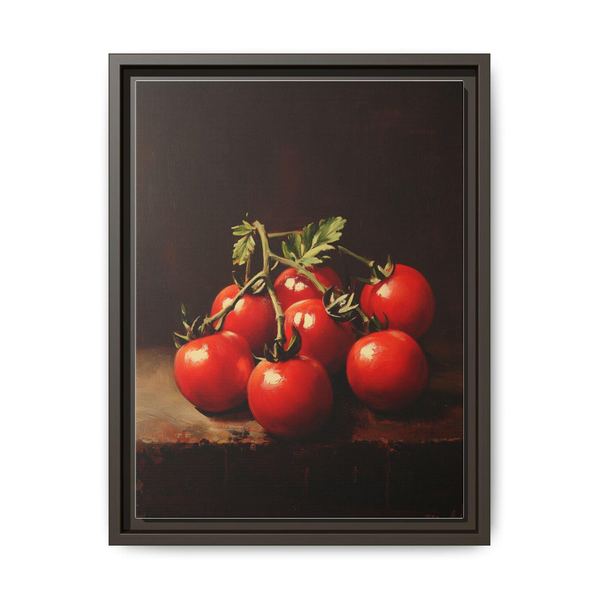 Cherry Tomato wall art framed canvas print in an espresso wood frame