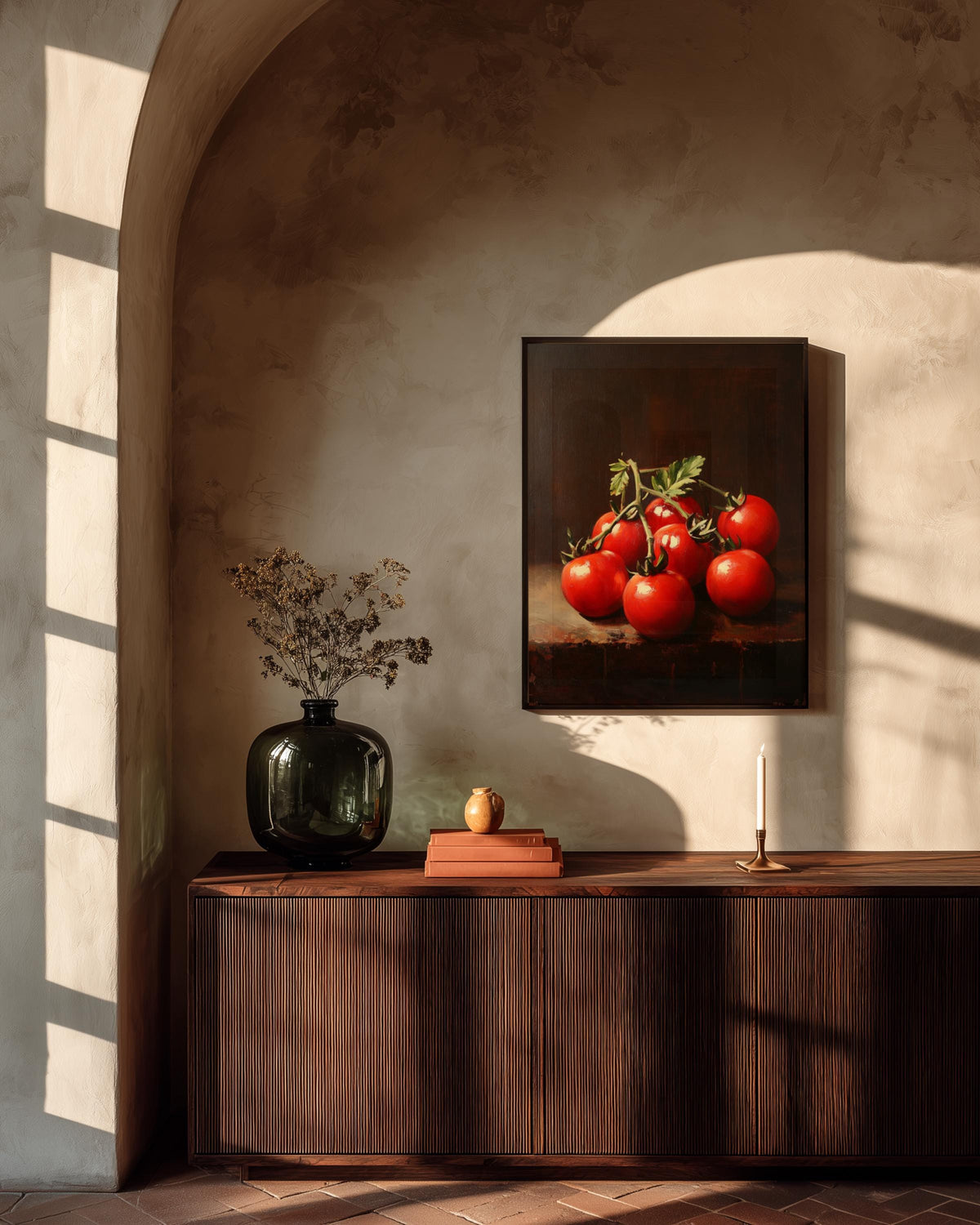 Kitchen produce framed canvas art set in a solid wood frame, ready to hang