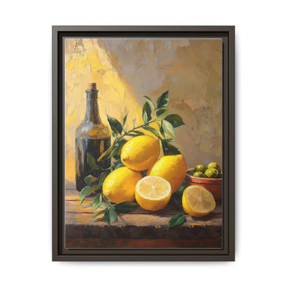 Italian Lemon wall art framed canvas print in an espresso wood frame