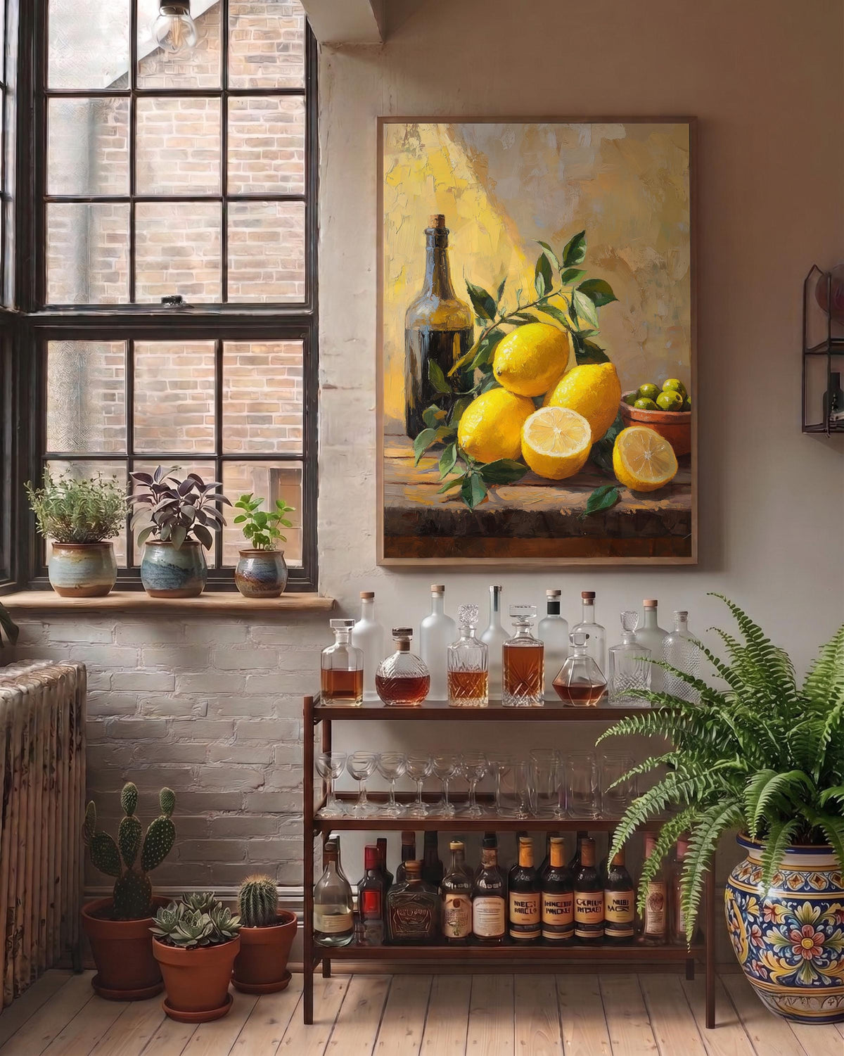 Italian lemon framed canvas printed on cotton and hand-framed in solid wood