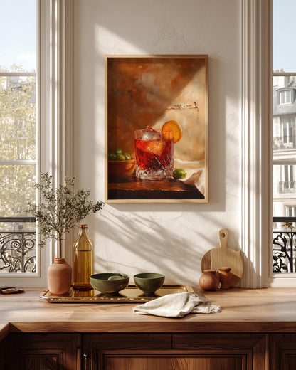 Oil-painting style cocktail print on cotton canvas, made to order by Cenzio Atelier