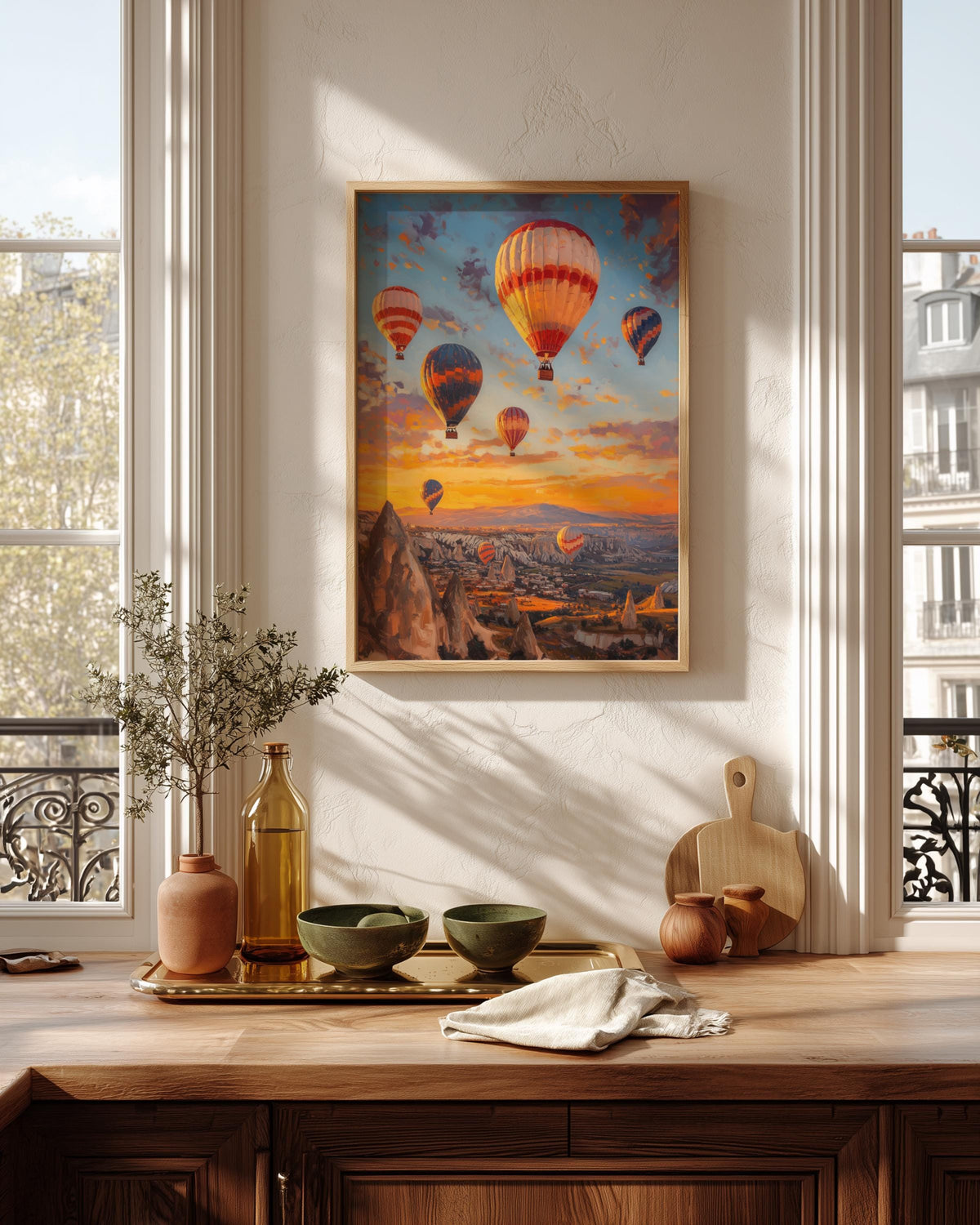 Cappadocia framed canvas art set in a solid wood frame, ready to hang