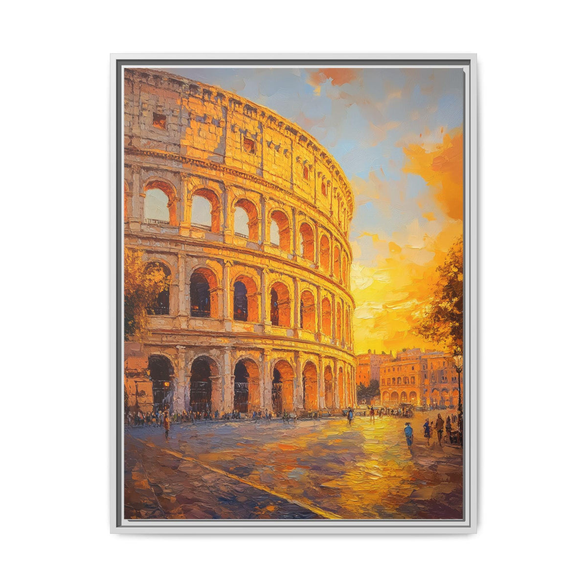 Colosseum wall art framed canvas print in a white wood frame