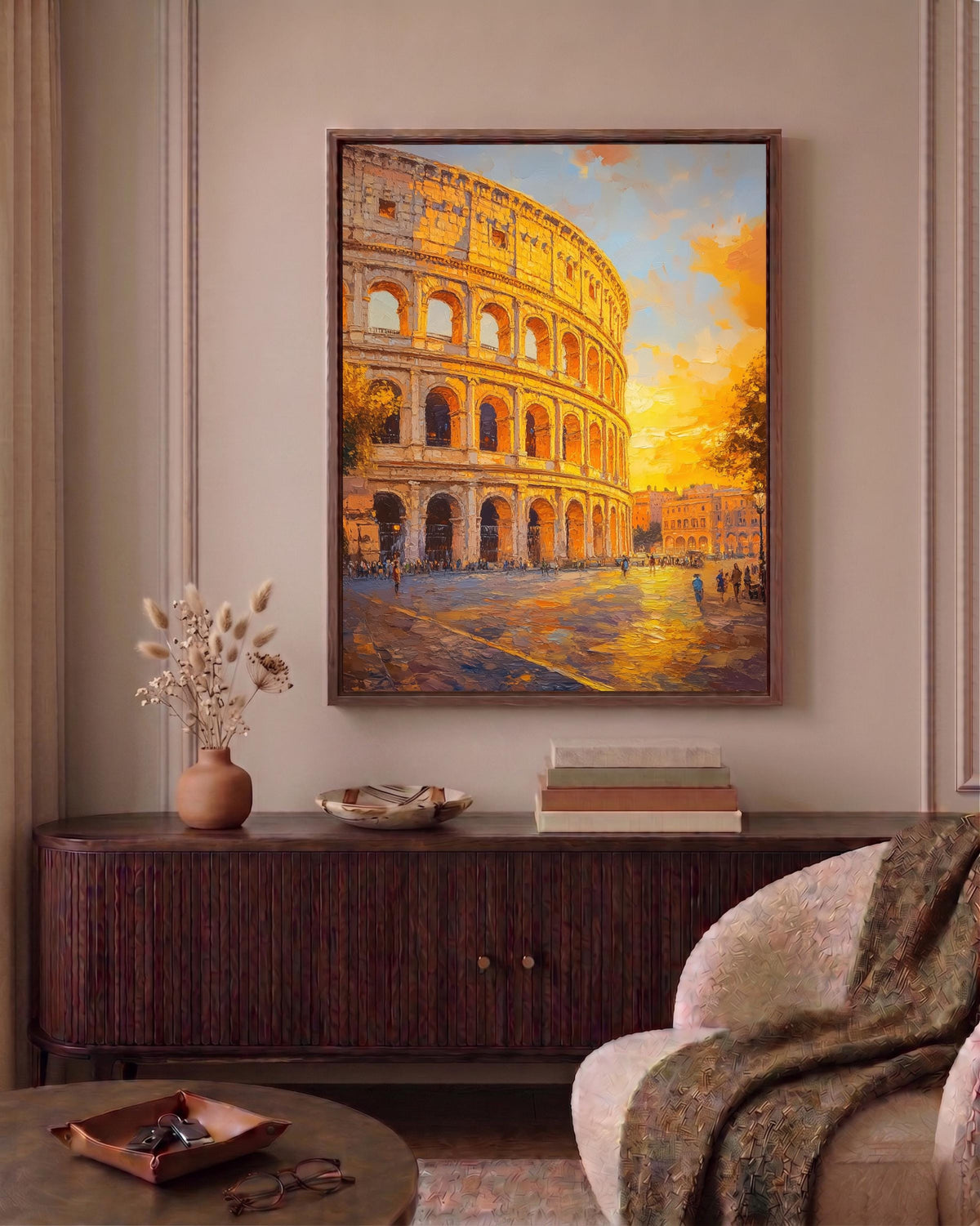 Colosseum framed canvas in a solid wood frame, made to order and ready to hang