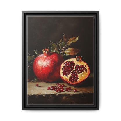 Pomegranate wall art framed canvas print in a black wood frame