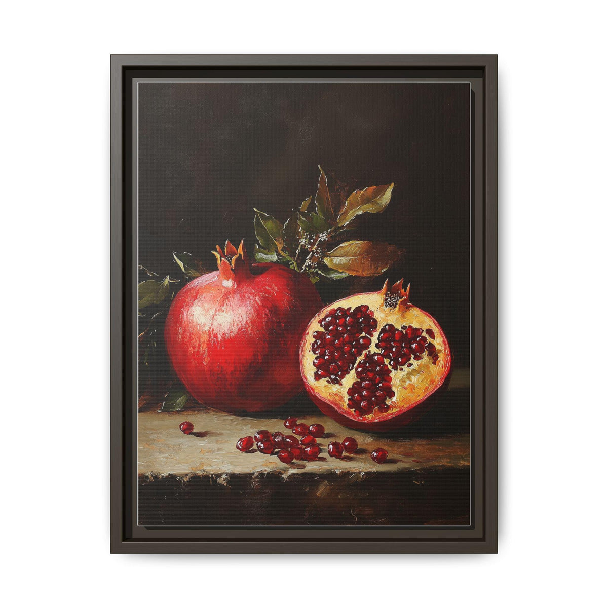 Pomegranate wall art framed canvas print in an espresso wood frame