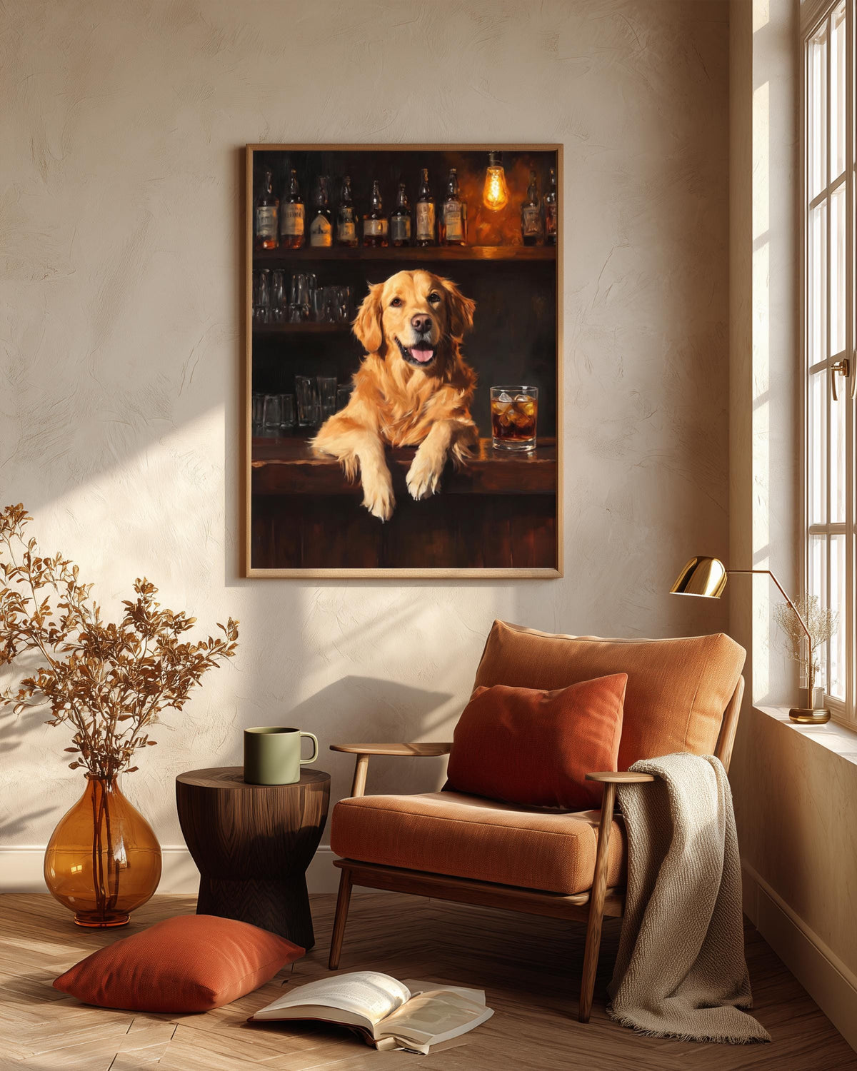 Golden Retriever Whiskey Wall Art Framed Canvas — view 11 of 20
