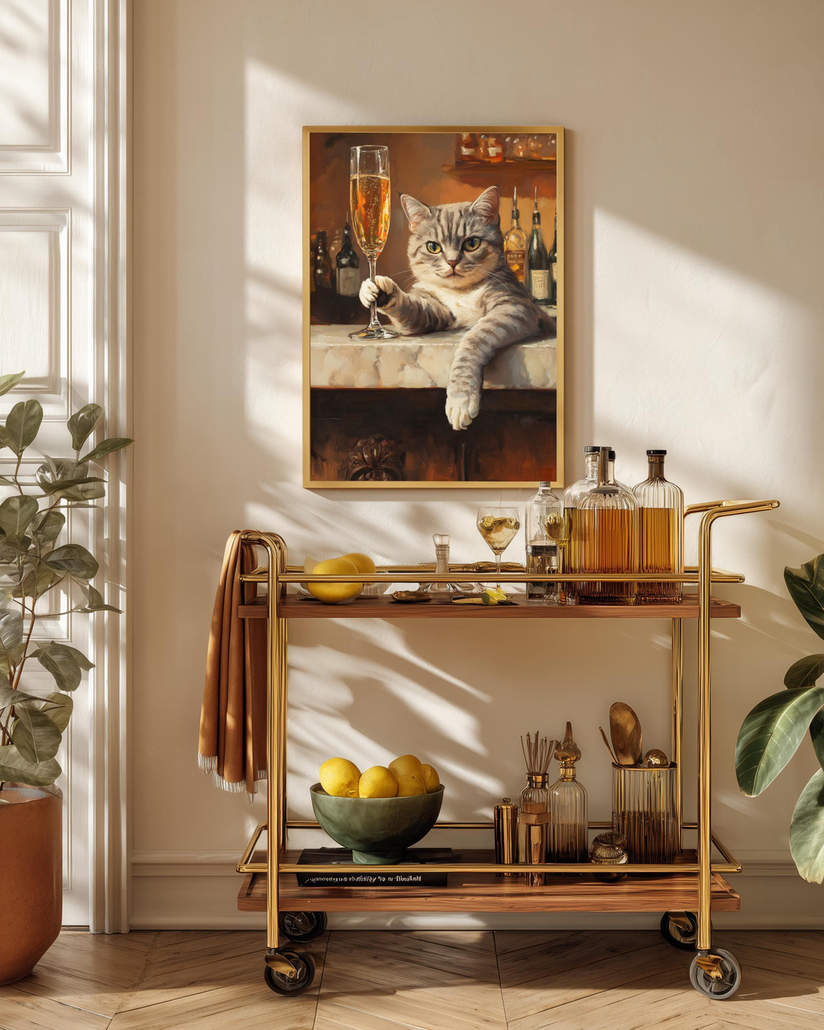 Champagne Cat Art Framed Canvas — view 10 of 19