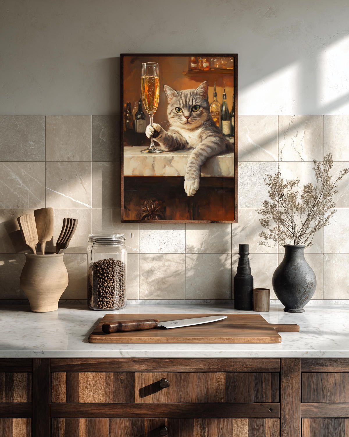 Champagne Cat Art Framed Canvas — view 12 of 19