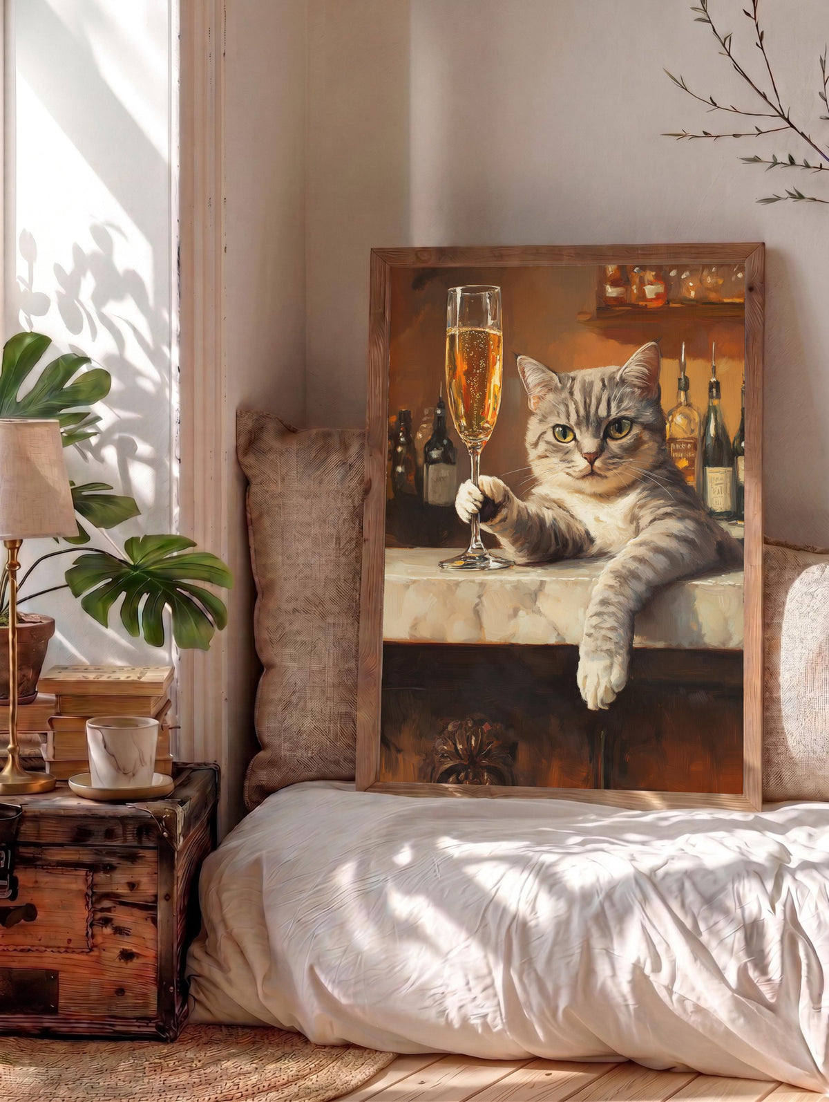 Champagne Cat Art Framed Canvas — view 13 of 19