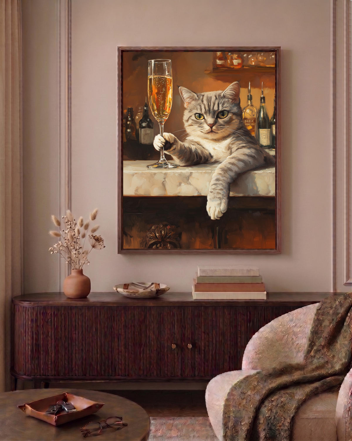 Champagne Cat Art Framed Canvas — view 6 of 19