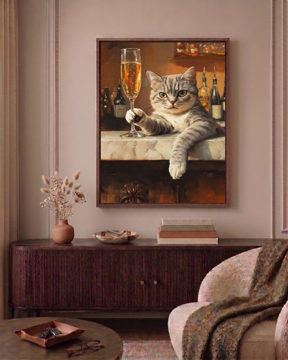 Champagne Cat Art Framed Canvas — view 6 of 19