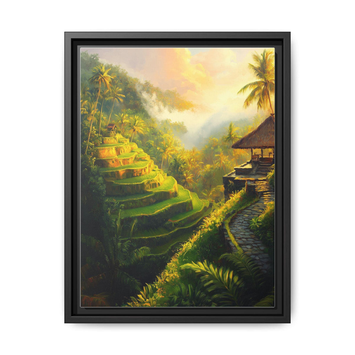 Bali wall art framed canvas print in a black wood frame
