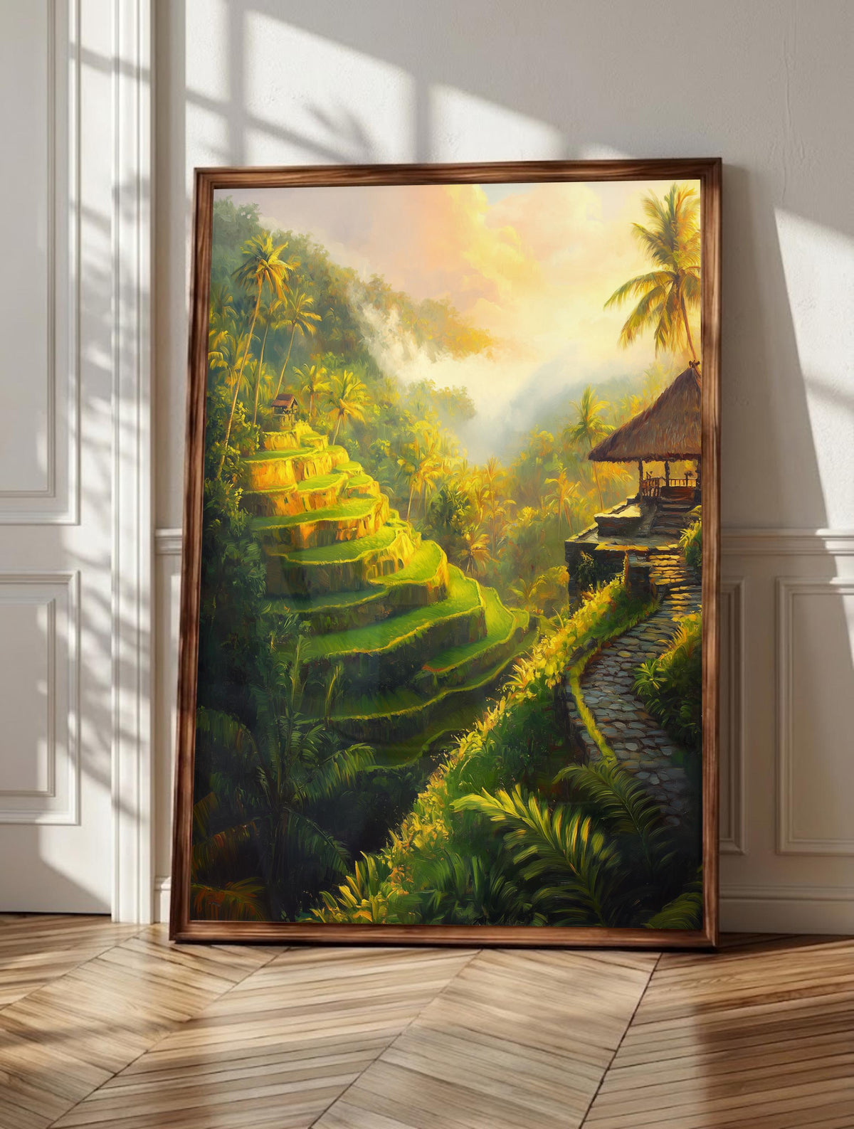 Bali wall art: the emerald rice terraces of Tegallalang cascading down a hillside