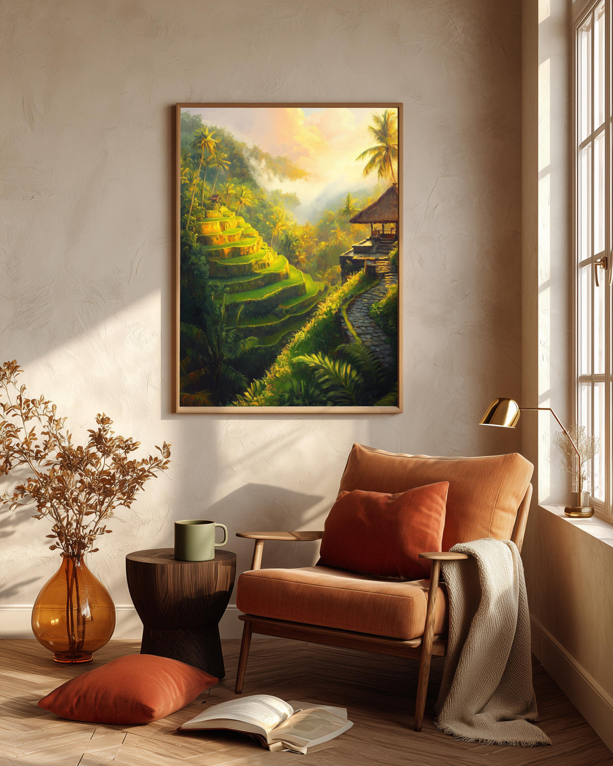 Bali framed canvas printed on cotton and hand-framed in solid wood