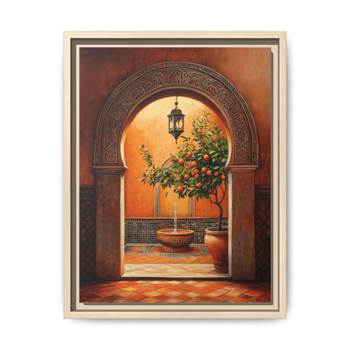 Marrakech wall art framed canvas print in a natural wood frame