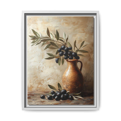 Olive Branch wall art framed canvas print in a white wood frame