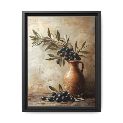Olive Branch wall art framed canvas print in a black wood frame