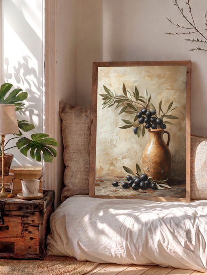 Tuscan still life framed canvas, hand-framed in solid wood and ready to hang