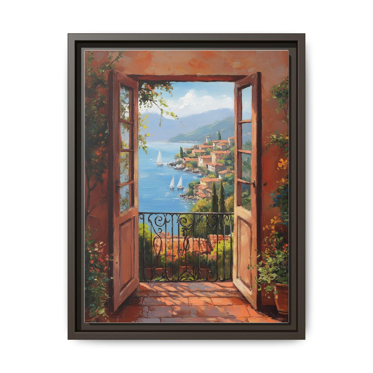 Open Window wall art framed canvas print in an espresso wood frame