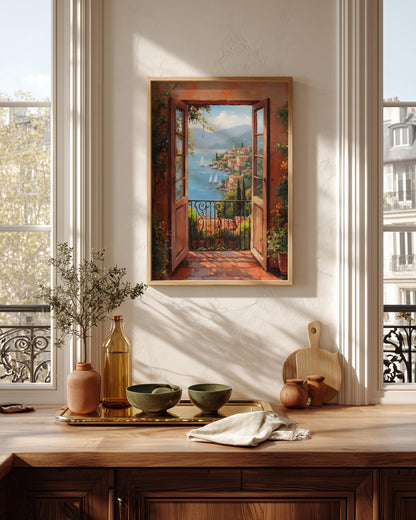 Oil-painting style sea view printed on cotton canvas, made to order