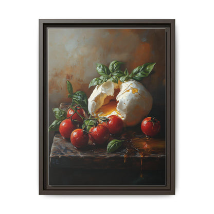 Burrata wall art framed canvas print in an espresso wood frame