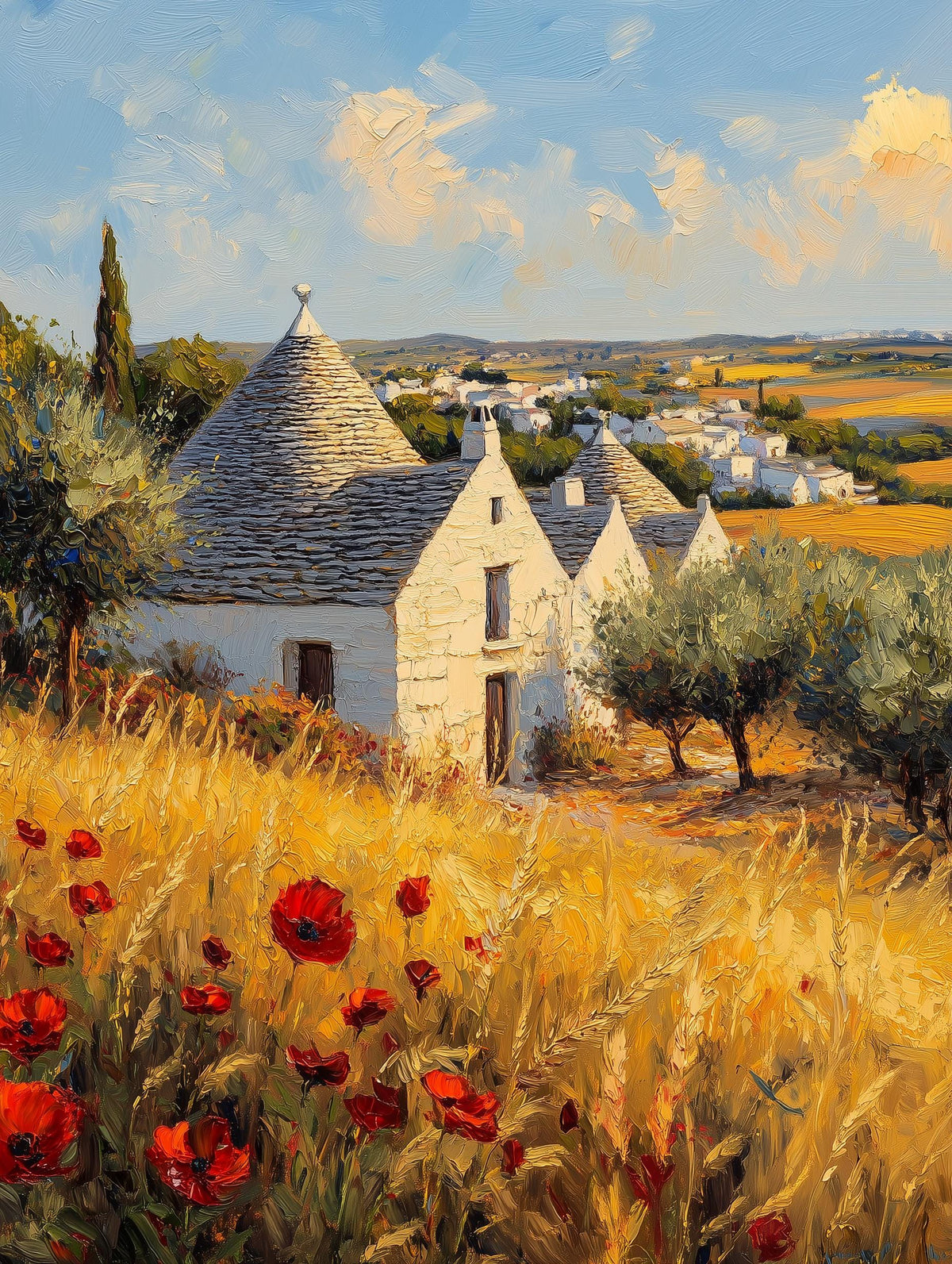 Painterly trullo canvas print in the warm afternoon light of southern Italy