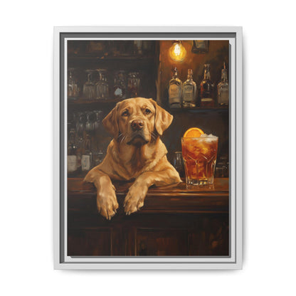 Labrador wall art framed canvas print in a white wood frame