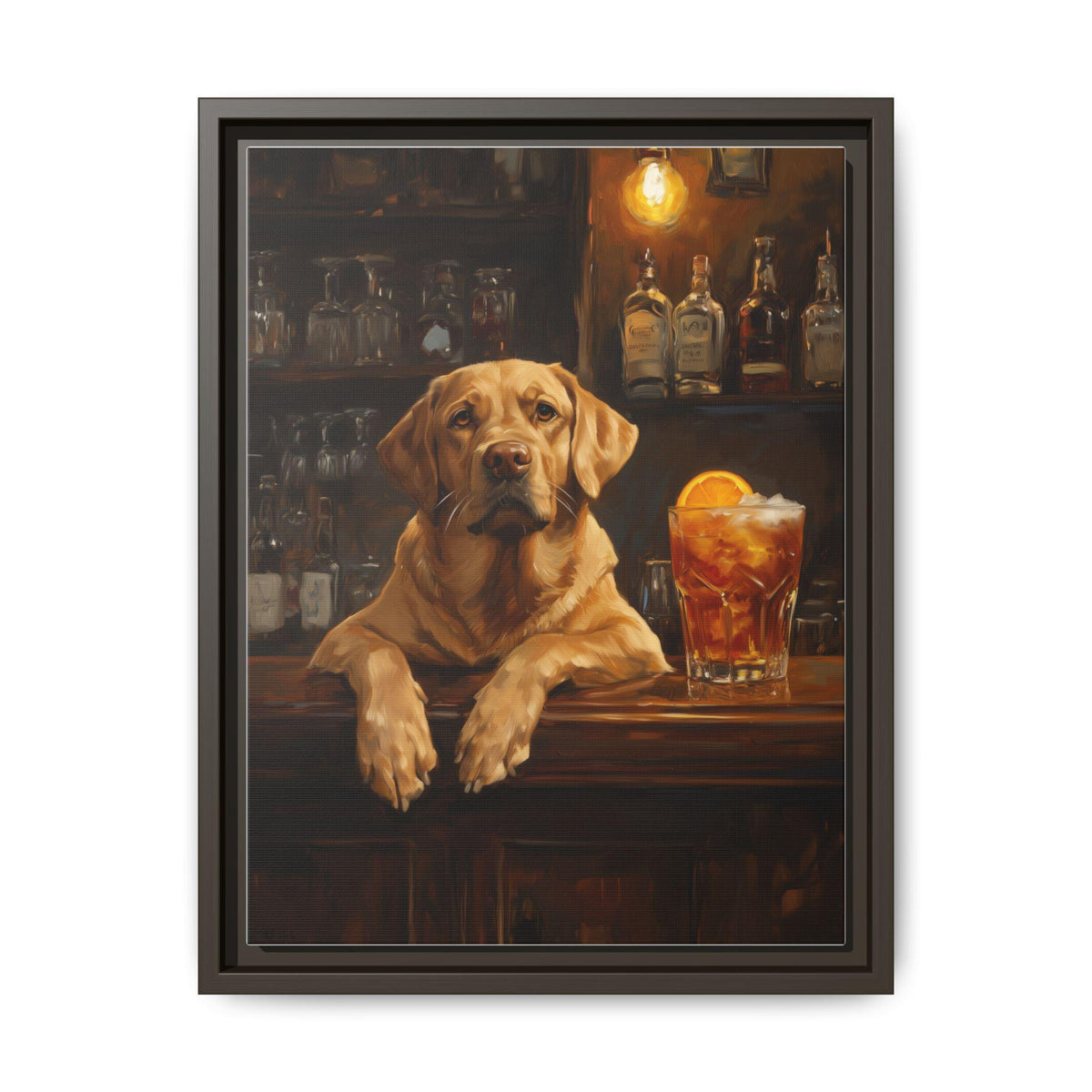 Labrador wall art framed canvas print in an espresso wood frame