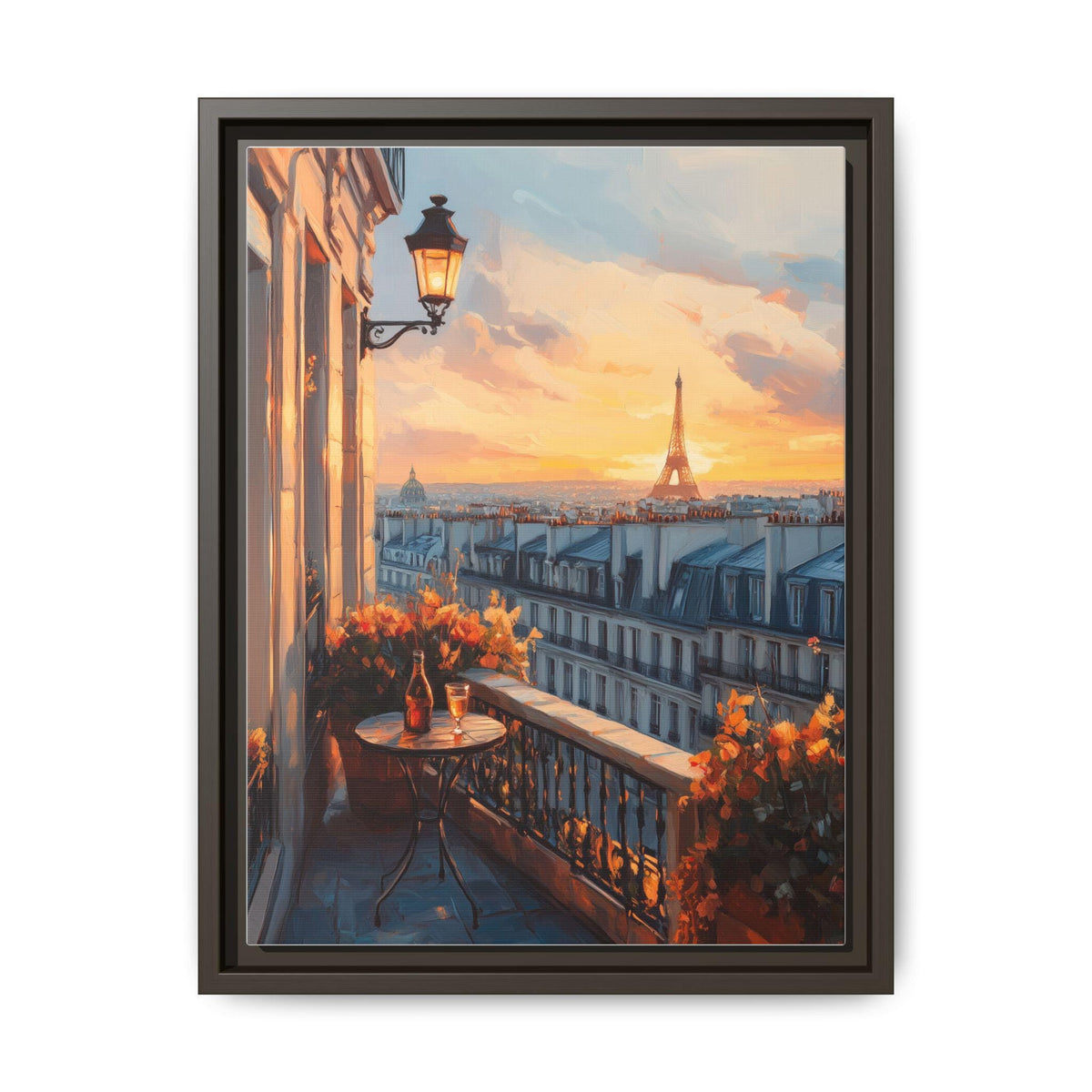 Paris Rooftop wall art framed canvas print in an espresso wood frame