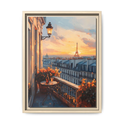Paris Rooftop wall art framed canvas print in a natural wood frame