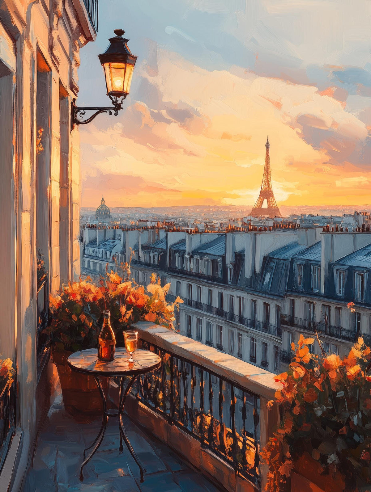 Painterly Paris skyline canvas print with the tower in soft silhouette