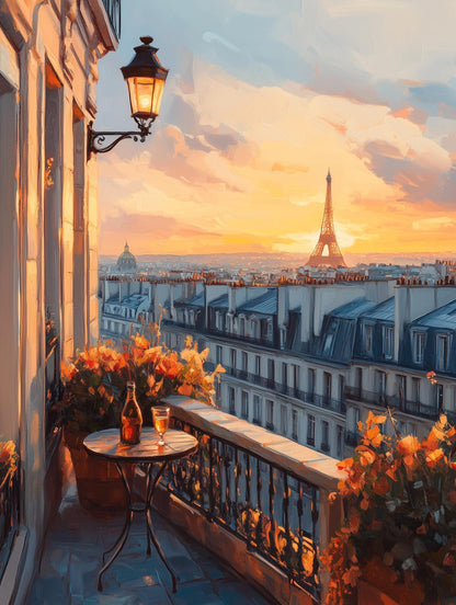 Painterly Paris skyline canvas print with the tower in soft silhouette