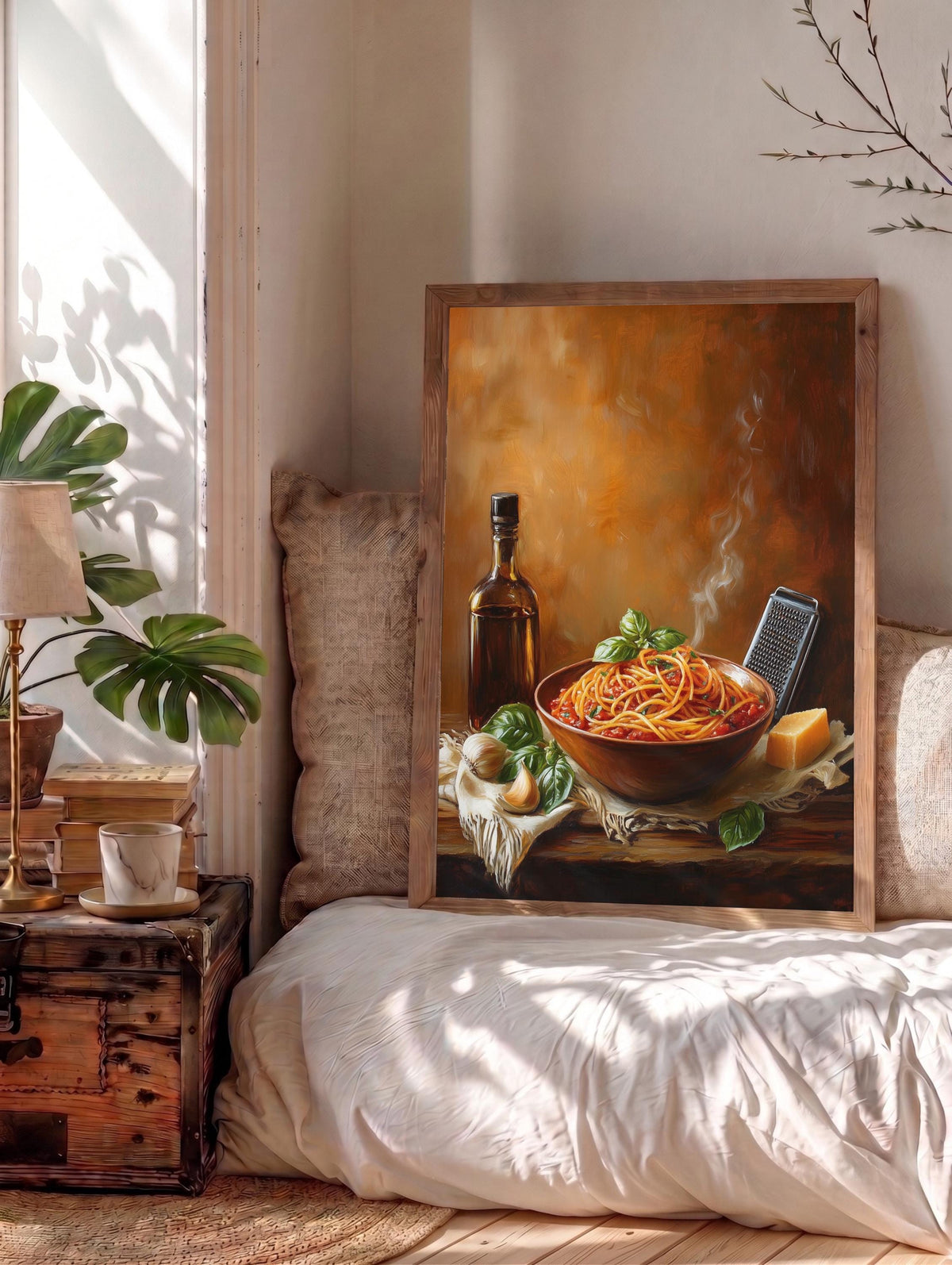 Pasta canvas print on cotton canvas, hand-framed in solid wood and ready to hang
