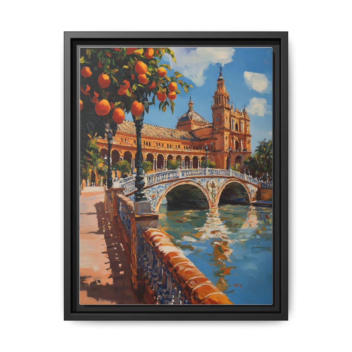 Seville wall art framed canvas print in a black wood frame