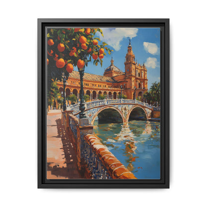 Seville wall art framed canvas print in a black wood frame