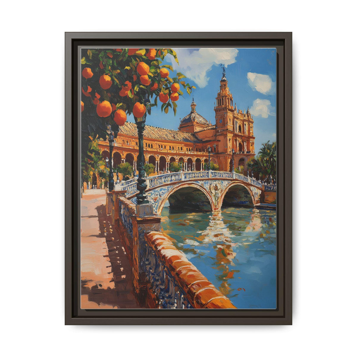 Seville wall art framed canvas print in an espresso wood frame