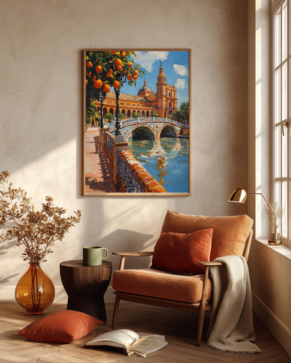 Seville framed canvas hand-framed in solid wood, ready to hang out of the box