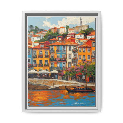 Porto wall art framed canvas print in a white wood frame