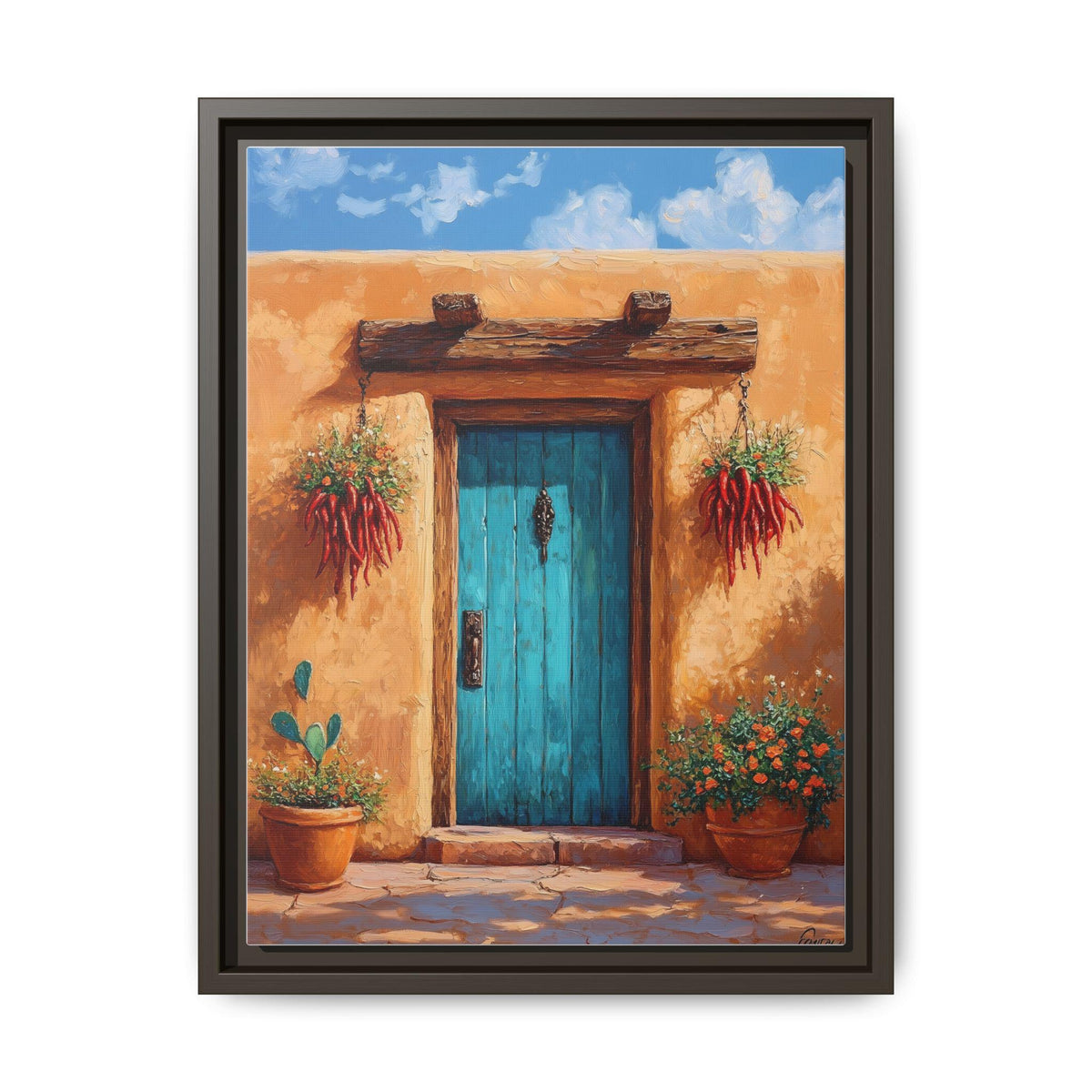 Santa Fe wall art framed canvas print in an espresso wood frame
