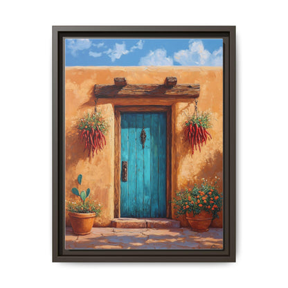 Santa Fe wall art framed canvas print in an espresso wood frame