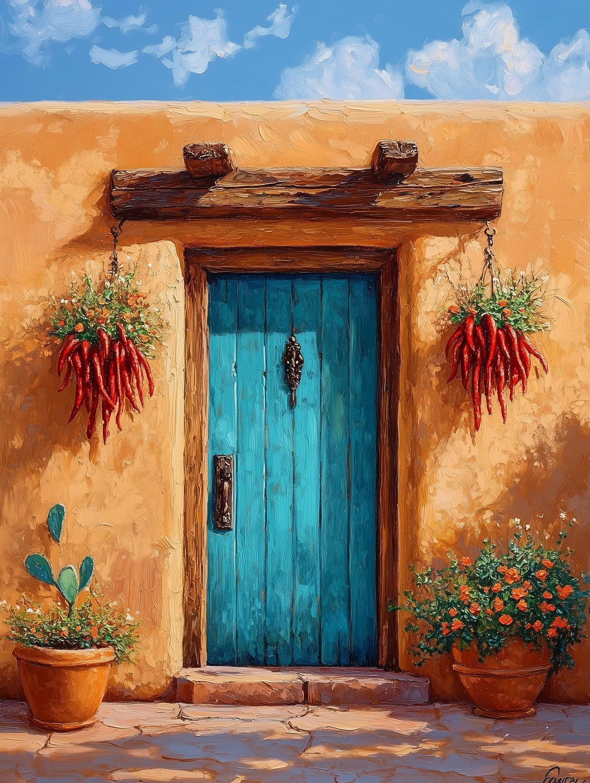 Southwestern adobe canvas print painted in warm afternoon light and loose oils