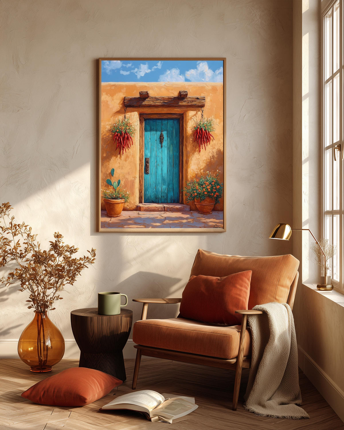 Santa Fe framed canvas hand-framed in solid wood, ready to hang out of the box