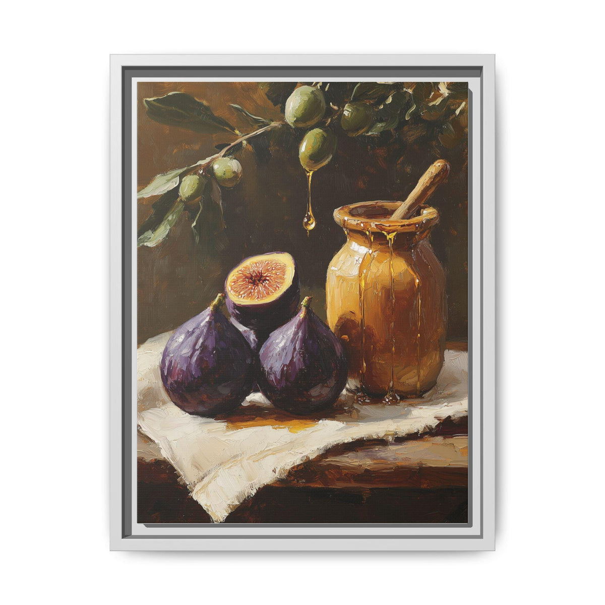 Fig wall art framed canvas print in a white wood frame