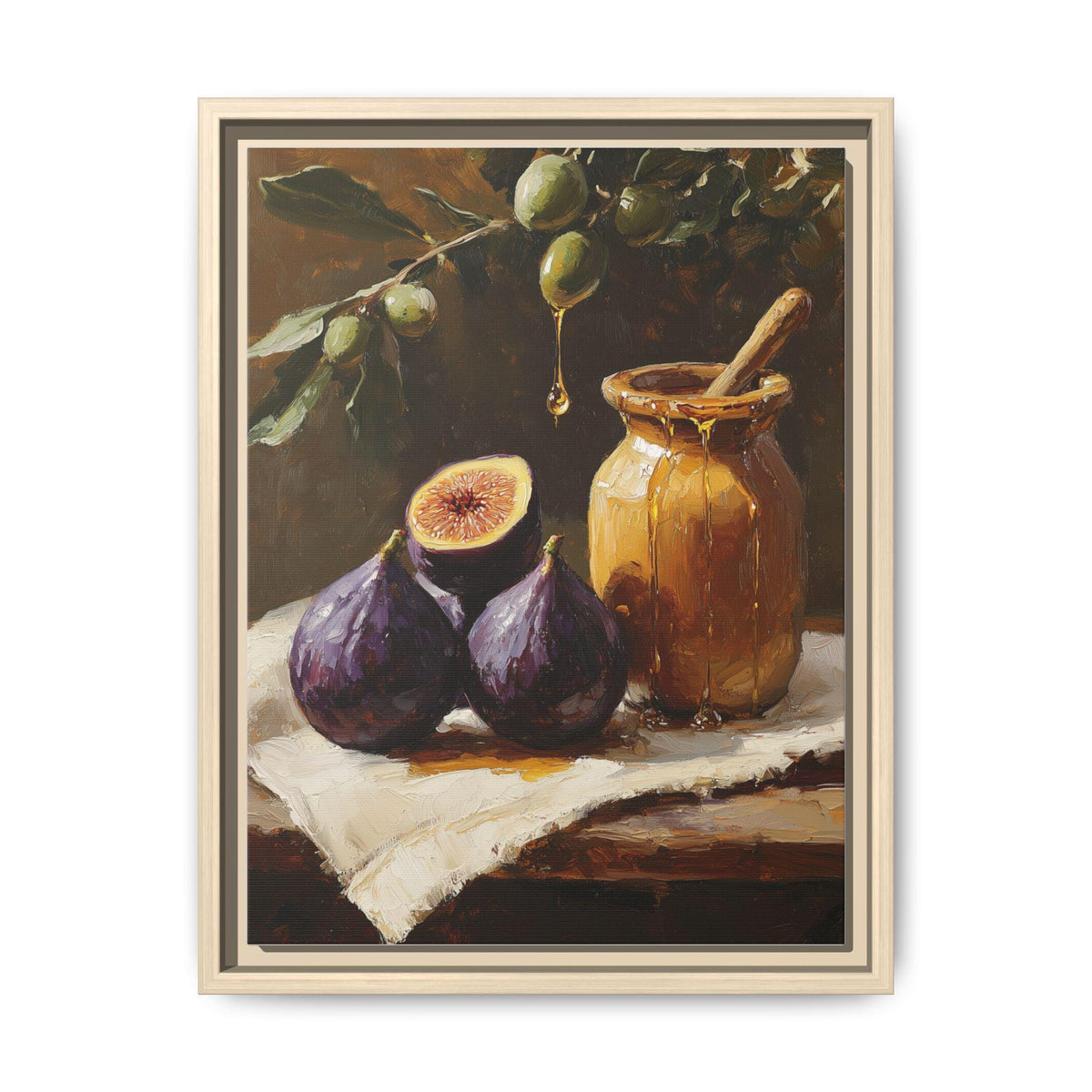 Fig wall art framed canvas print in a natural wood frame