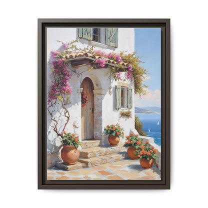 Bougainvillea wall art framed canvas print in an espresso wood frame