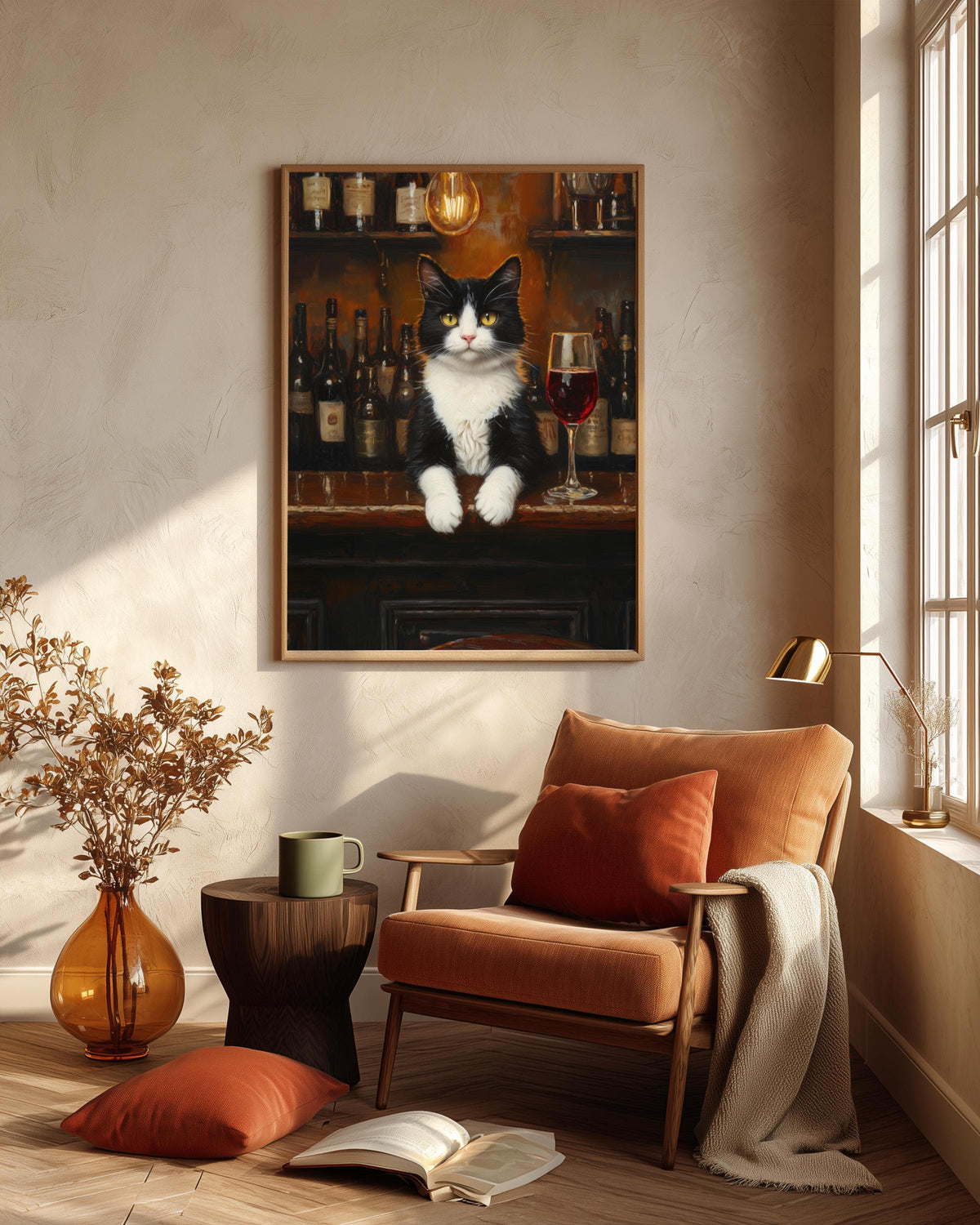 Tuxedo Cat Wine Bar Framed Canvas — view 6 of 20