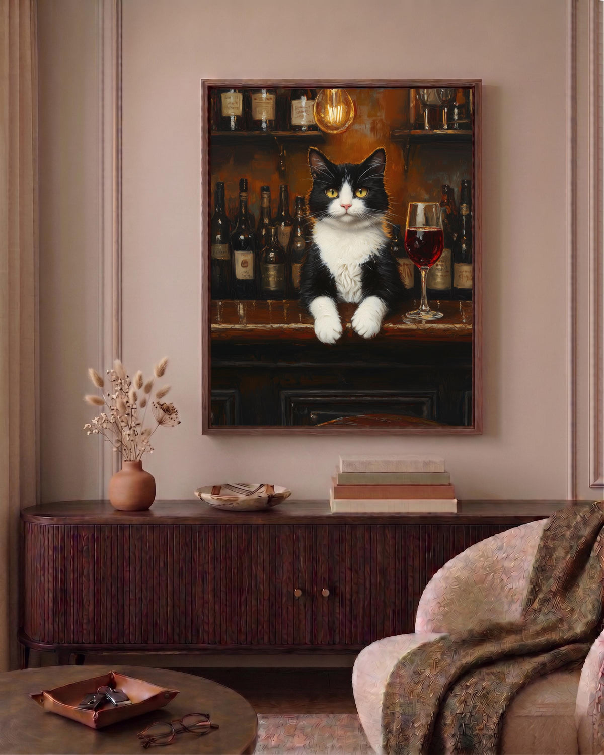 Tuxedo Cat Wine Bar Framed Canvas — view 9 of 20