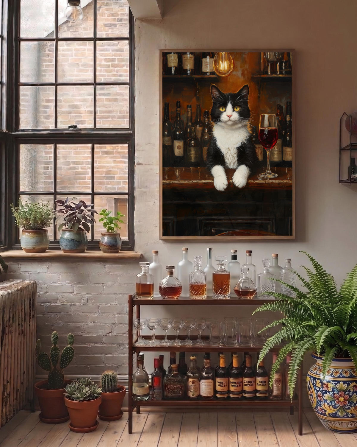 Tuxedo Cat Wine Bar Framed Canvas — view 7 of 20