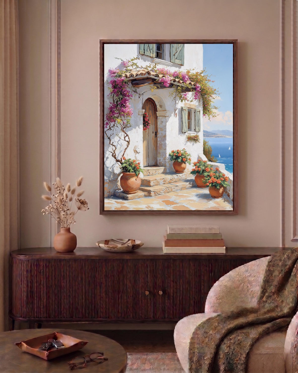 Bougainvillea framed canvas printed on cotton and hand-framed in solid wood, ready to hang